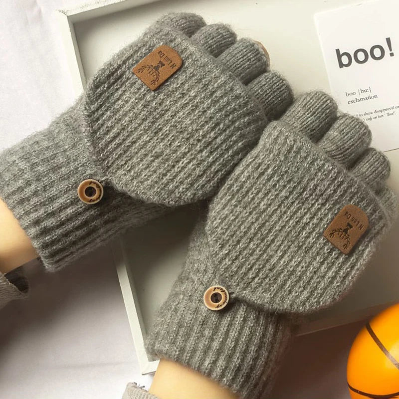 Knitted Winter Fingerless Touch Screen Gloves - Thick Warm Half-Finger Gloves