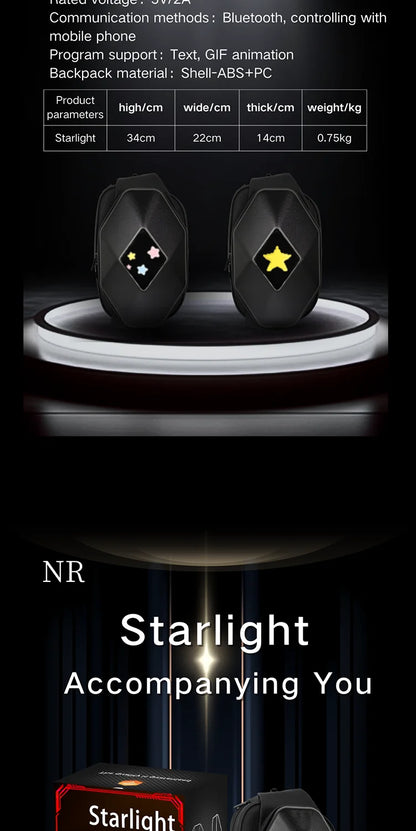 Motorcycle Backpack with LED EYE - DIY Riding Bag with APP Control, Hard Shell, Rainproof, Fits 14-Inch Notebook - Hiccupzz