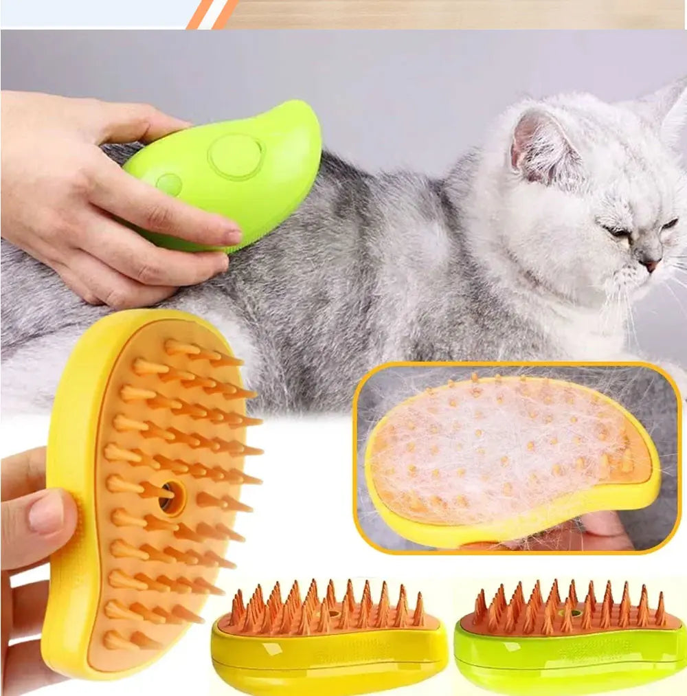 3-in-1 Electric Steamy Brush for Cats & Dogs – Steam Brush, Sprayer, and Massaging Pet Grooming Tool for Shedding