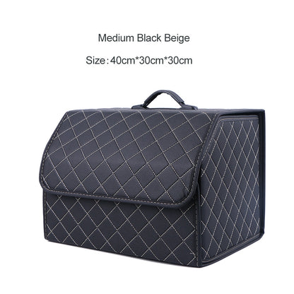 Car Trunk Organizer Box Large Capacity Auto Multiuse Tools Storage Bag Stowing Tidying Leather Folding For Emergency Storage Box - Hiccupzz
