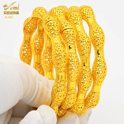 Dubai 24K Gold Color Bracelets for Women - Luxury Designer Indian Bangles, African Arabic Wedding Bridal Jewelry - Hiccupzz