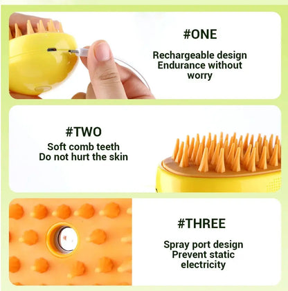 3-in-1 Electric Steamy Brush for Cats & Dogs – Steam Brush, Sprayer, and Massaging Pet Grooming Tool for Shedding - Hiccupzz