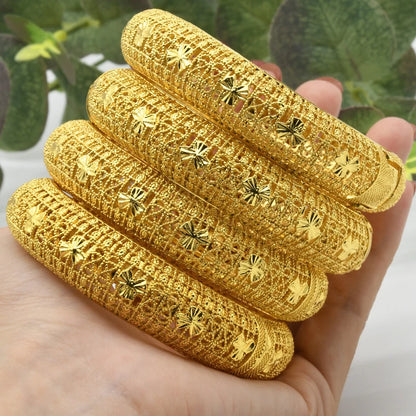 Women Charm Bracelet Bangle, 24K Gold Color Jewelry, Dubai Flower Bangle Brand, African Designer Ethiopian Hawaiian Jewelry - Hiccupzz