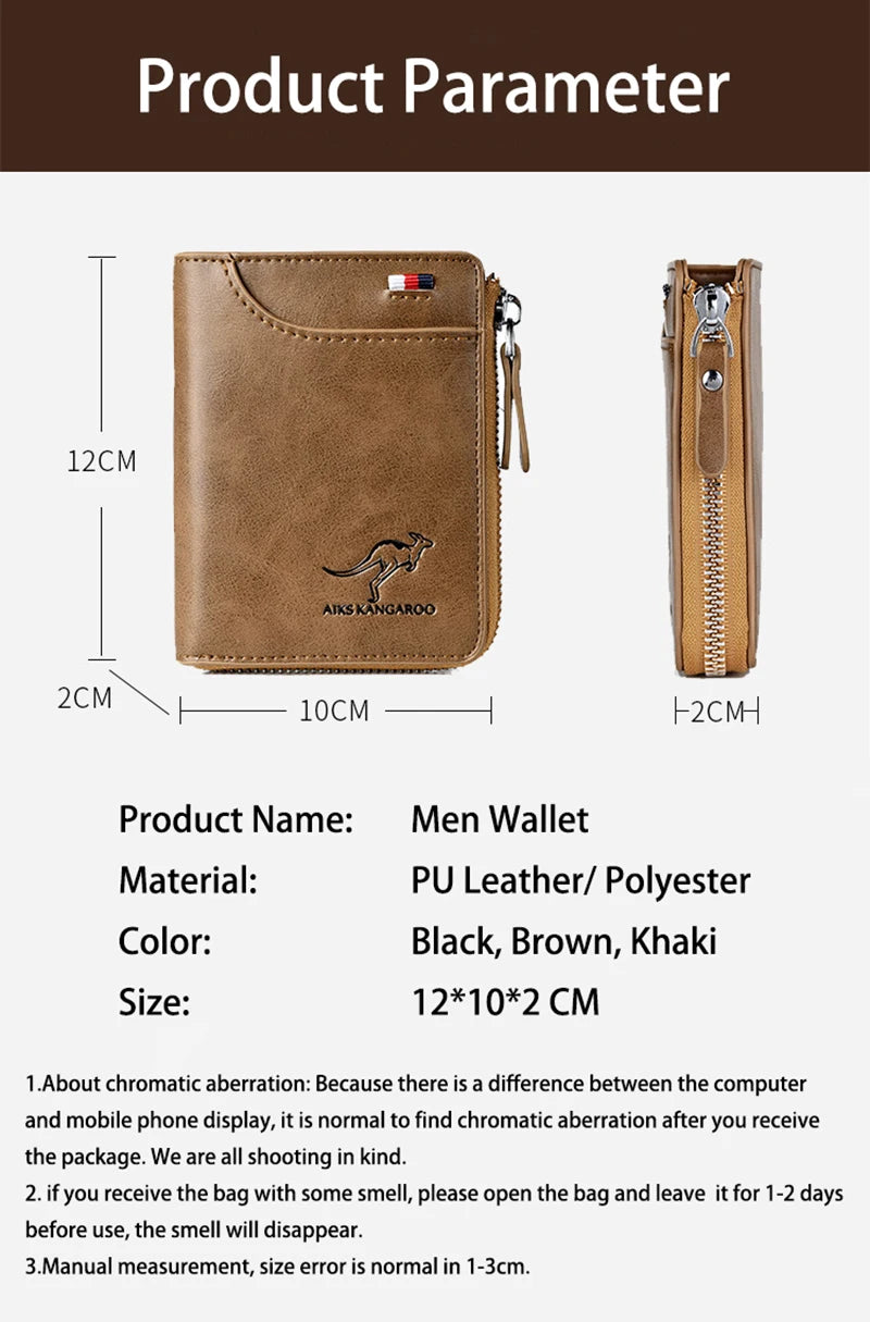 Men's Leather Wallet - Luxury Business Card Holder with Zipper and RFID Protection