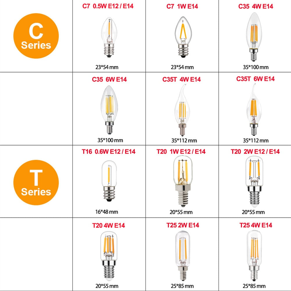 LED Filament Light Bulb Clear Glass Ampoule