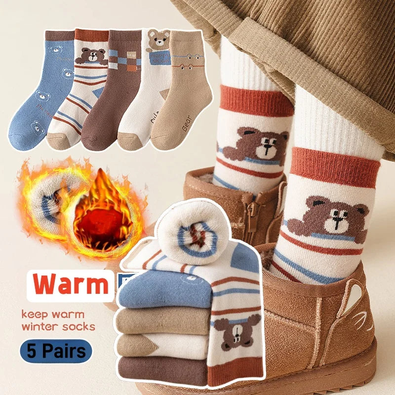 5 Pairs Winter Baby Socks - Warm Cotton Cartoon Socks for Kids, Thicken Socks for Girls and Boys