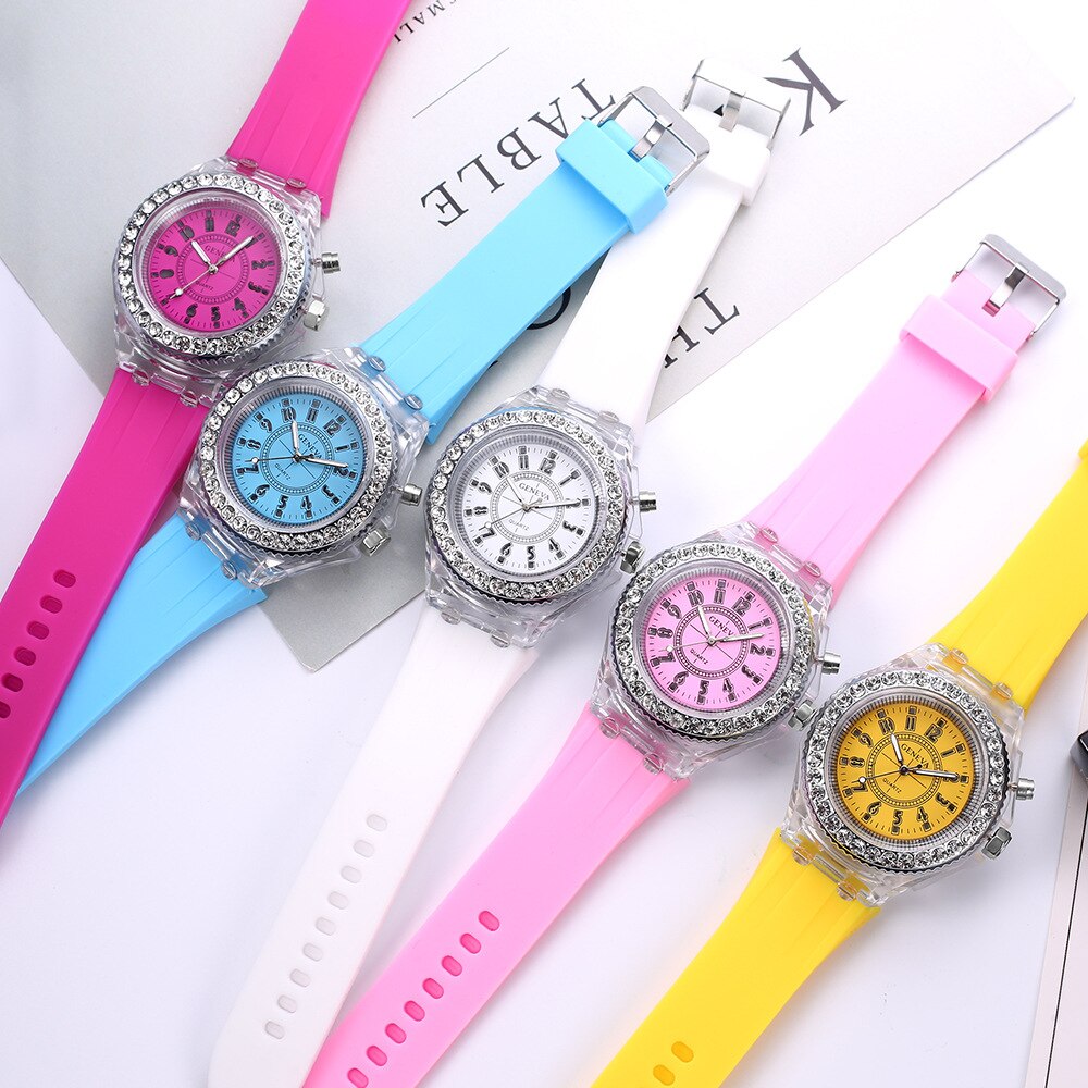 Flash Luminous Rhinestone Led Watch Trends for girls