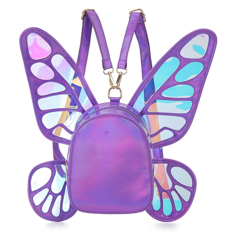 Fashion Women's Laser Mini Backpack Butterfly Angel Wings Daypack for Girls Travel Casual Daypack School Bag Holographic Leather