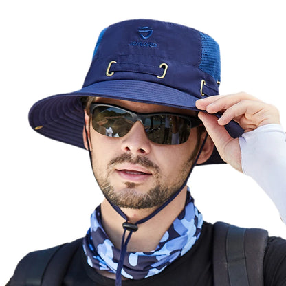 Men's Cap Breathable Mesh Solid Color Bucket Hat for Fishing, Camping & Hiking Anti-UV Sun Hat Wide Brim Fisherman Hat - Hiccupzz