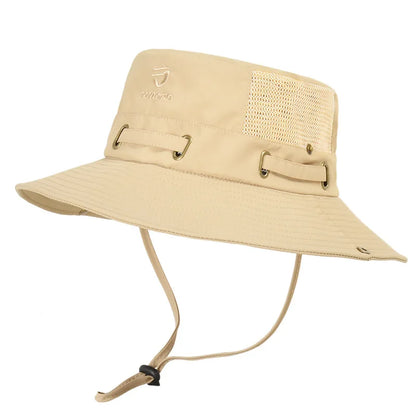 Men's Cap Breathable Mesh Solid Color Bucket Hat for Fishing, Camping & Hiking Anti-UV Sun Hat Wide Brim Fisherman Hat - Hiccupzz