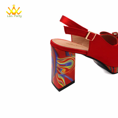 Appliques Specials Italian Design Nigerian Women Shoes Matching Bag Set in Red Color INS Hot Sale Sandals - Hiccupzz