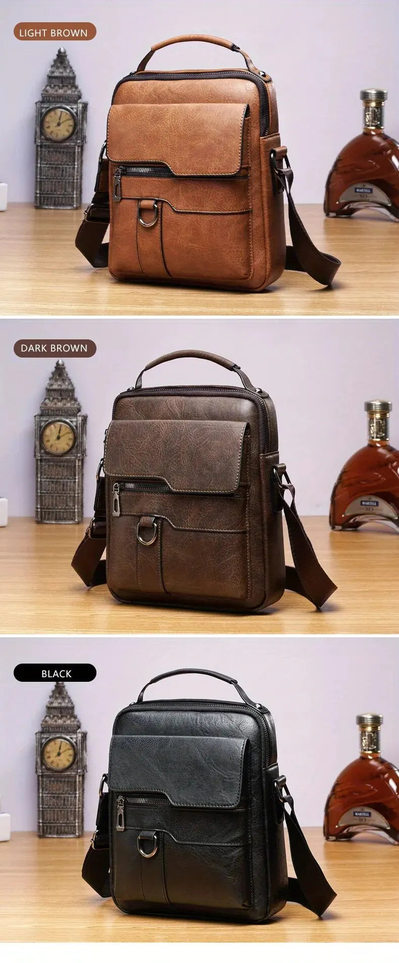 Men's PU Leather Shoulder Bag - Fits 9.7'' iPad, Business Crossbody Messenger Bag with Flap for Travel