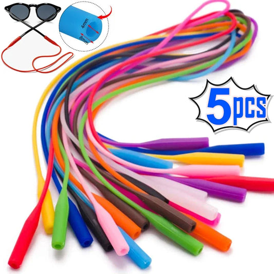 1/5 Pcs Candy Color Elastic Silicone Eyeglasses Straps - Anti-Slip Sunglasses Chain, Sports Glasses Ropes & Cord Holder