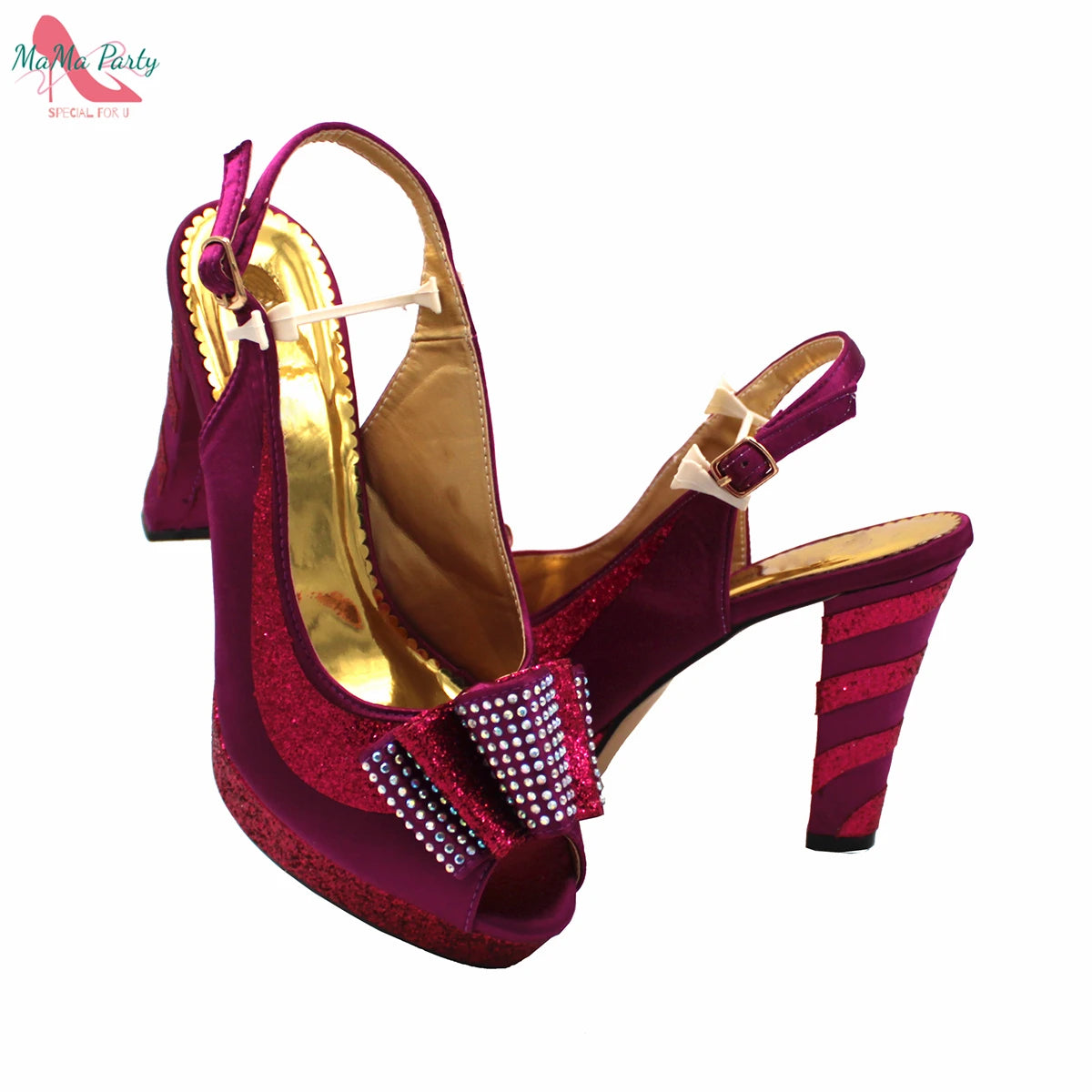 Elegant Style African Women Shoes Matching Hand Bag Set in Red  Color Slingbacks Sandals with Platform for Party