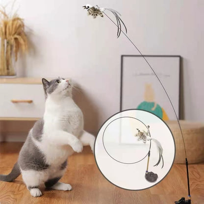 Simulation Bird Interactive Funny Cat Stick Toy Furry Feather Bird With Bell Sucker Cat Stick Toy Kitten Playing Toy - Hiccupzz