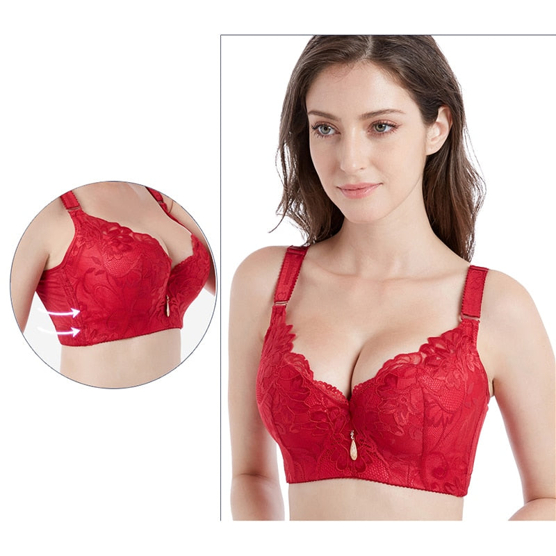 FallSweet  Push Up Lace Bras for Women Sexy Plus Size Brassiere Comfort Underwear Female wide straps on the back sutian feminino