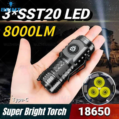 High Quality 3*SST20 LED Flashlight 18350 Super Bright Torch Rechargeable USB Light Waterproof with CAP CLIP for Hiking Camping - Hiccupzz