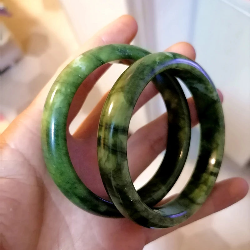 Natural Green Jades Bangles Hand Carved Emerald Jade Bracelet Women Boutique