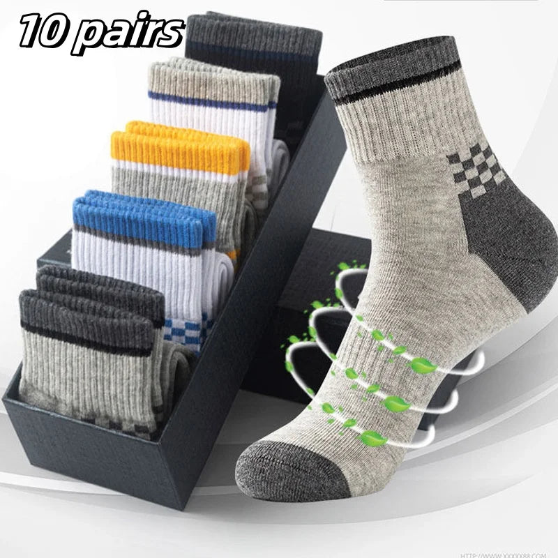 10 Pairs Breathable Cotton Sports Socks - Bamboo Fiber Sweat-Absorbing Deodorant Socks