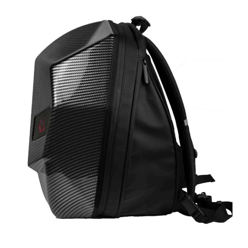 Motorcycle Backpack with LED EYE - DIY Riding Bag with APP Control, Hard Shell, Rainproof, Fits 14-Inch Notebook