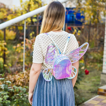 Fashion Women's Laser Mini Backpack Butterfly Angel Wings Daypack for Girls Travel Casual Daypack School Bag Holographic Leather - Hiccupzz