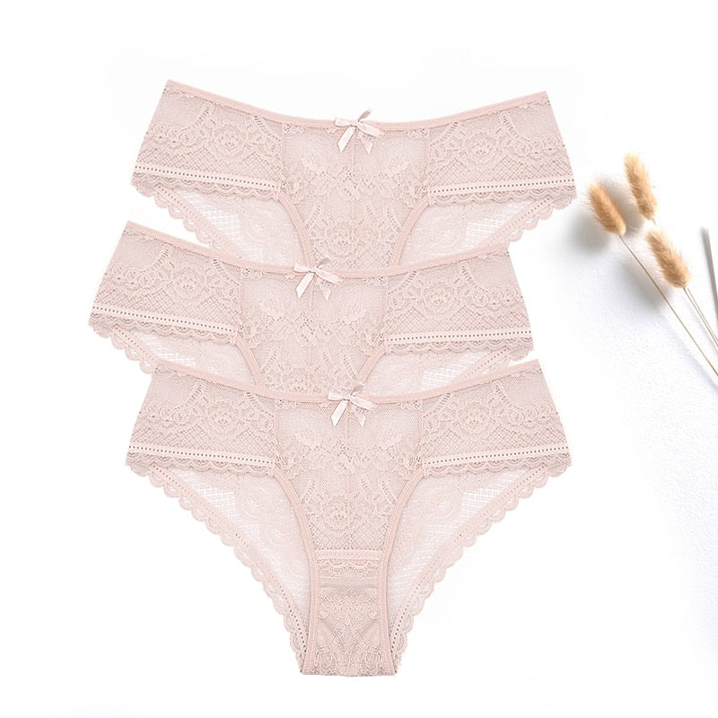 FallSweet 3 pcs/lot ! Lace Panties Women Sexy Lingerie Transparent Briefs Ultra Thin Soft Underwear S to XXL