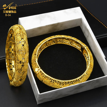 Dubai 24K Gold Color Bracelets for Women - Luxury Designer Indian Bangles, African Arabic Wedding Bridal Jewelry - Hiccupzz
