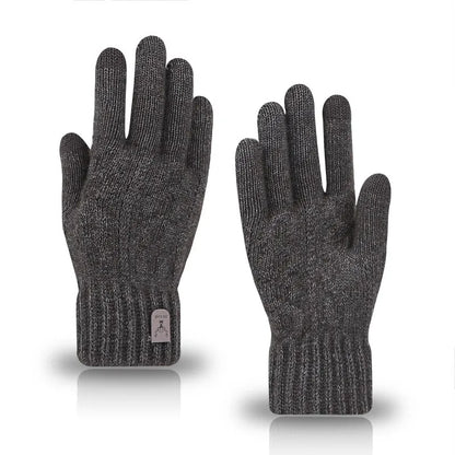 Men's Winter Touch Screen Gloves - Warm Wool Knitted Gloves with Fleece Lining for Cold Weather
