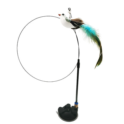 Simulation Bird Interactive Funny Cat Stick Toy Furry Feather Bird With Bell Sucker Cat Stick Toy Kitten Playing Toy - Hiccupzz