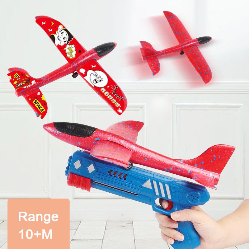 Foam Plane 10M Launcher Catapult Airplane Gun Toy Children Outdoor Game Bubble Model Shooting Fly Roundabout Toys