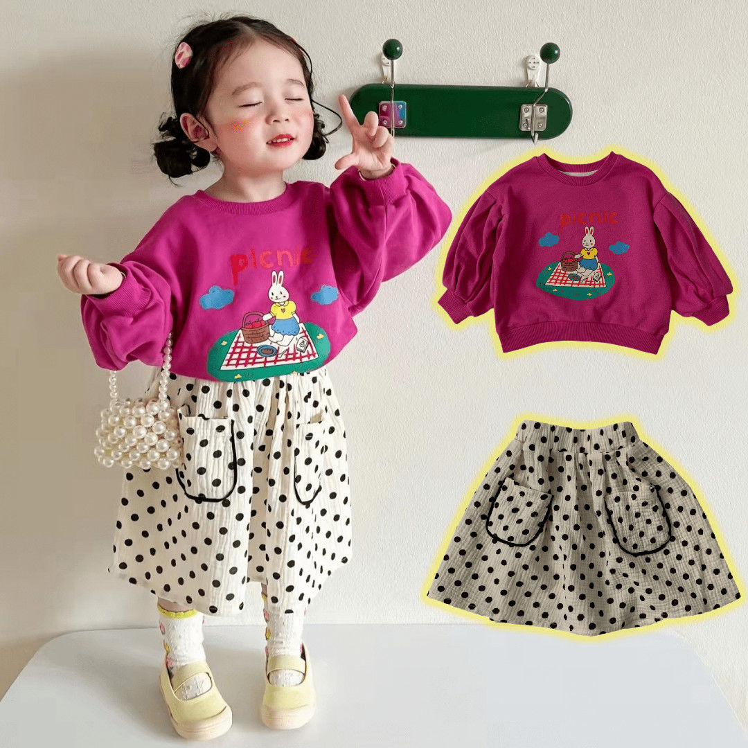 Girls' Sweater Skirt Suit 22 Spring New Shell Top Pants Skirt