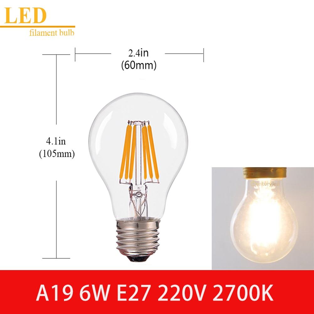 LED Filament Light Bulb Clear Glass Ampoule