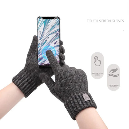Men's Winter Touch Screen Gloves - Warm Wool Knitted Gloves with Fleece Lining for Cold Weather
