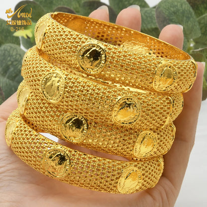 Women Charm Bracelet Bangle, 24K Gold Color Jewelry, Dubai Flower Bangle Brand, African Designer Ethiopian Hawaiian Jewelry - Hiccupzz