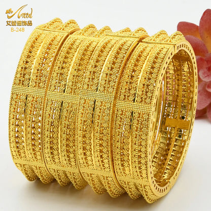 Dubai 24K Gold Color Bracelets for Women - Luxury Designer Indian Bangles, African Arabic Wedding Bridal Jewelry - Hiccupzz