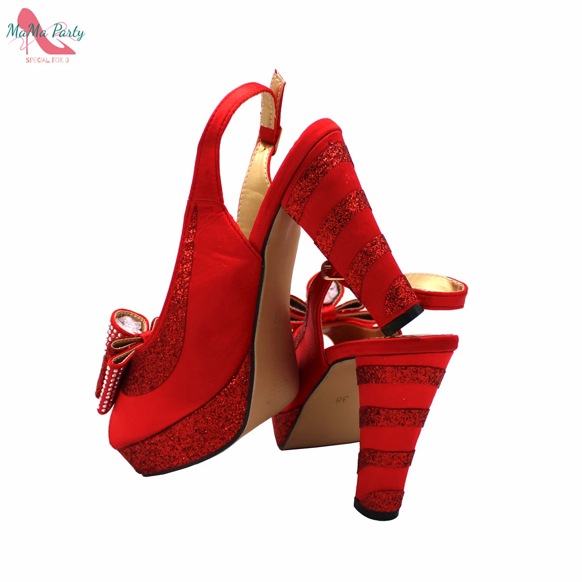 Elegant Style African Women Shoes Matching Hand Bag Set in Red  Color Slingbacks Sandals with Platform for Party