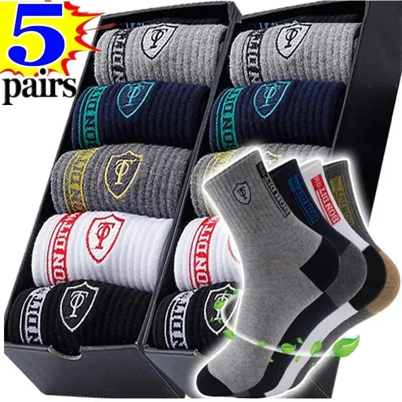 10 Pairs Breathable Cotton Sports Socks - Bamboo Fiber Sweat-Absorbing Deodorant Socks