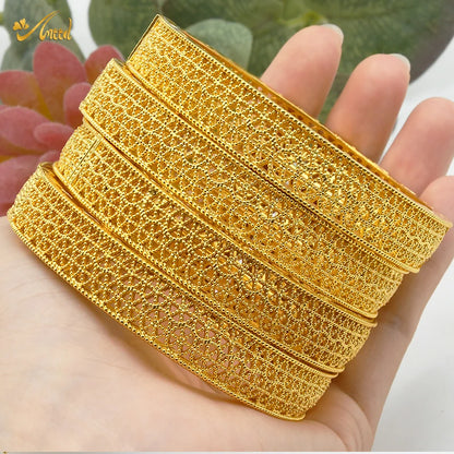 Women Charm Bracelet Bangle, 24K Gold Color Jewelry, Dubai Flower Bangle Brand, African Designer Ethiopian Hawaiian Jewelry - Hiccupzz