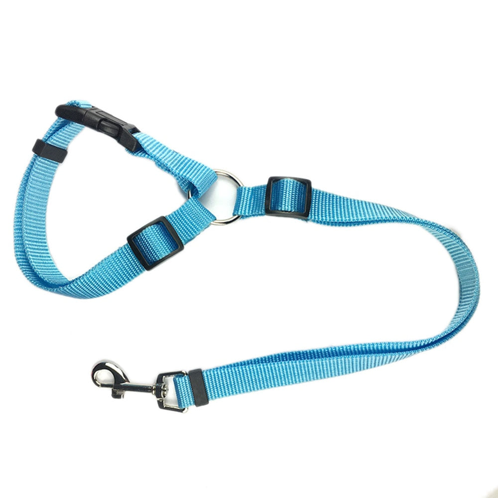 Two-in-one Nylon Adjustable Dogs Harness Collar Pet dog Accessories Pet Car Seat Belt Lead Leash Backseat Safety Belt