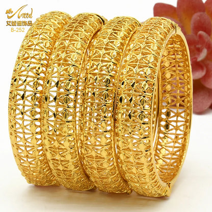 Dubai 24K Gold Color Bracelets for Women - Luxury Designer Indian Bangles, African Arabic Wedding Bridal Jewelry - Hiccupzz