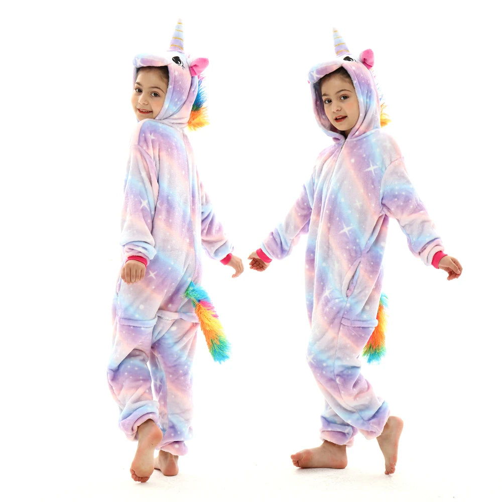 Kids Winter Stitch Flannel Pajamas - Pikachu, Unicorn Kigurumi Onesies for Boys, Girls, and Baby Blanket Sleepers