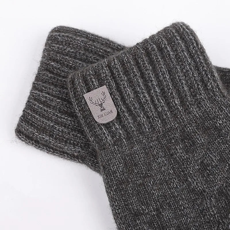 Men's Winter Touch Screen Gloves - Warm Wool Knitted Gloves with Fleece Lining for Cold Weather