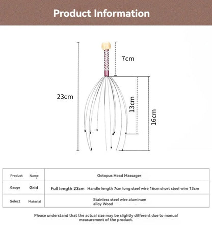 Octopus Head Massager - Stainless Steel Scalp Scratcher and Brain Massage Claw for Relaxation and Itch Relief