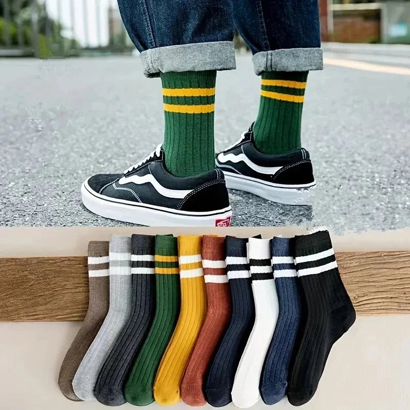 10 Pairs Breathable Cotton Sports Socks - Bamboo Fiber Sweat-Absorbing Deodorant Socks