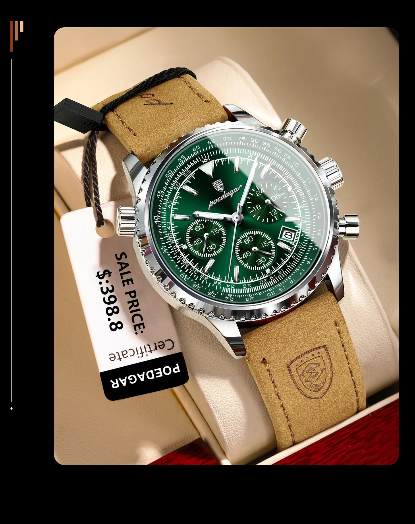 POEDAGAR Luxury Men's Watch - Quartz, Waterproof, Luminous Date Chronograph, Leather Strap, Military Sports Wristwatch