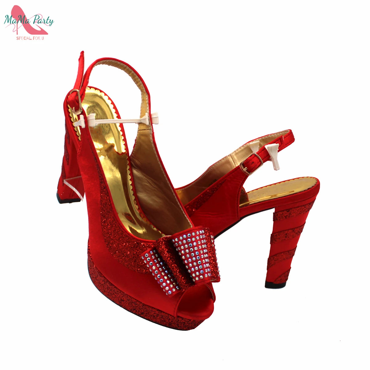 Elegant Style African Women Shoes Matching Hand Bag Set in Red  Color Slingbacks Sandals with Platform for Party