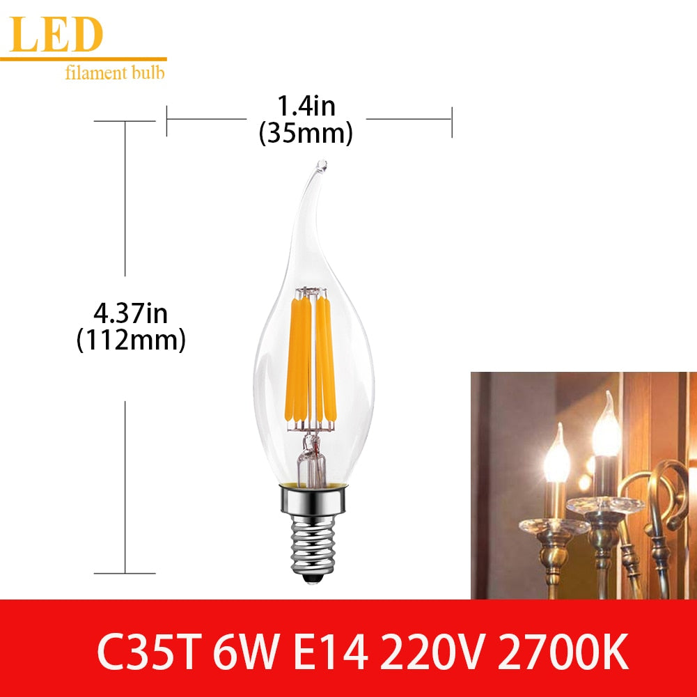 LED Filament Light Bulb Clear Glass Ampoule