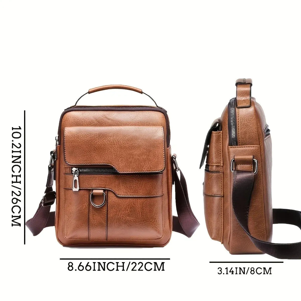 Men's PU Leather Shoulder Bag - Fits 9.7'' iPad, Business Crossbody Messenger Bag with Flap for Travel