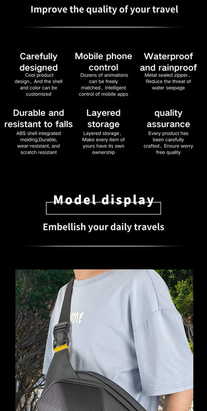 Motorcycle Backpack with LED EYE - DIY Riding Bag with APP Control, Hard Shell, Rainproof, Fits 14-Inch Notebook - Hiccupzz