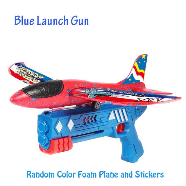 Foam Plane 10M Launcher Catapult Airplane Gun Toy Children Outdoor Game Bubble Model Shooting Fly Roundabout Toys